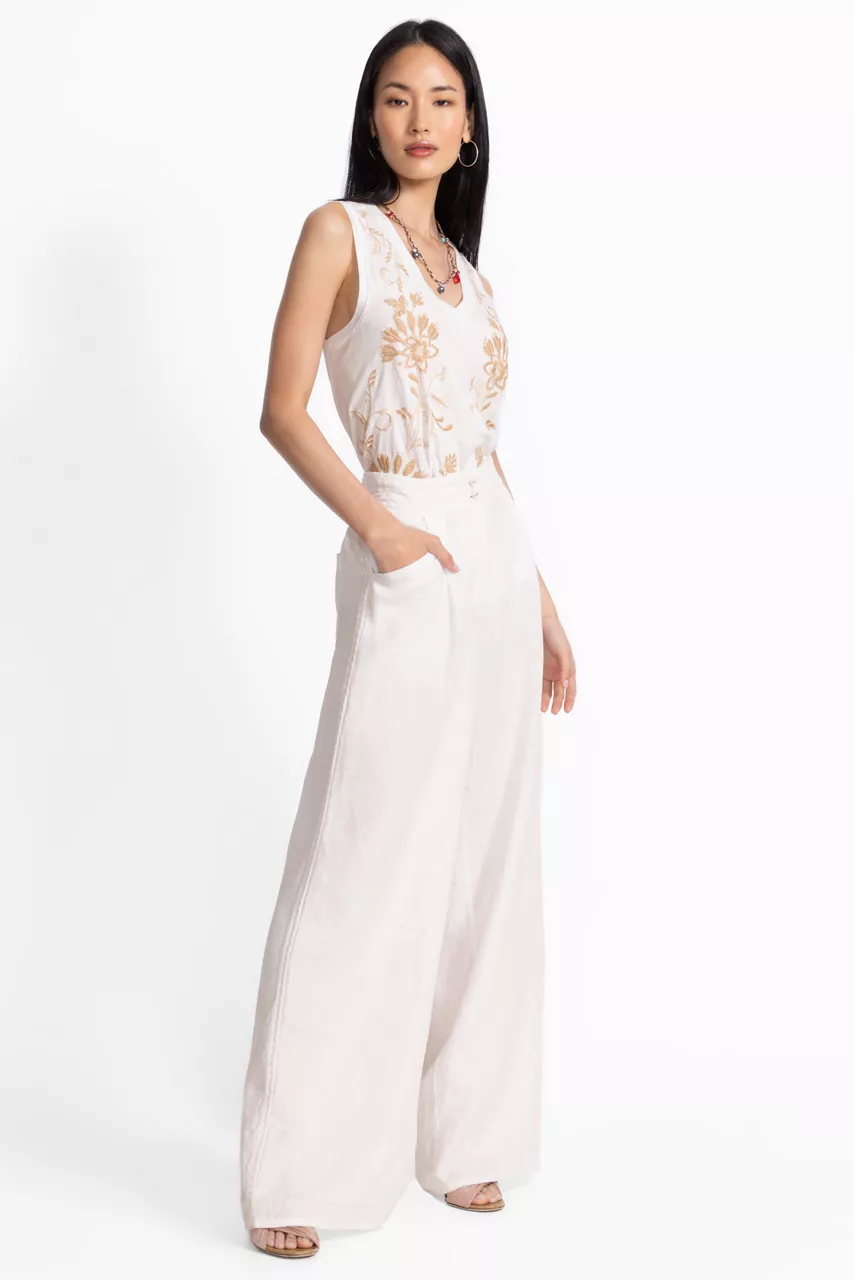 Johnny Was WIDE LEG PLEAT PANT White