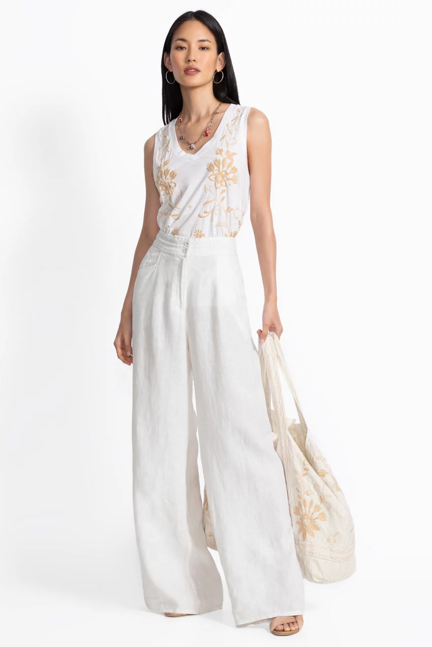 Johnny Was WIDE LEG PLEAT PANT White