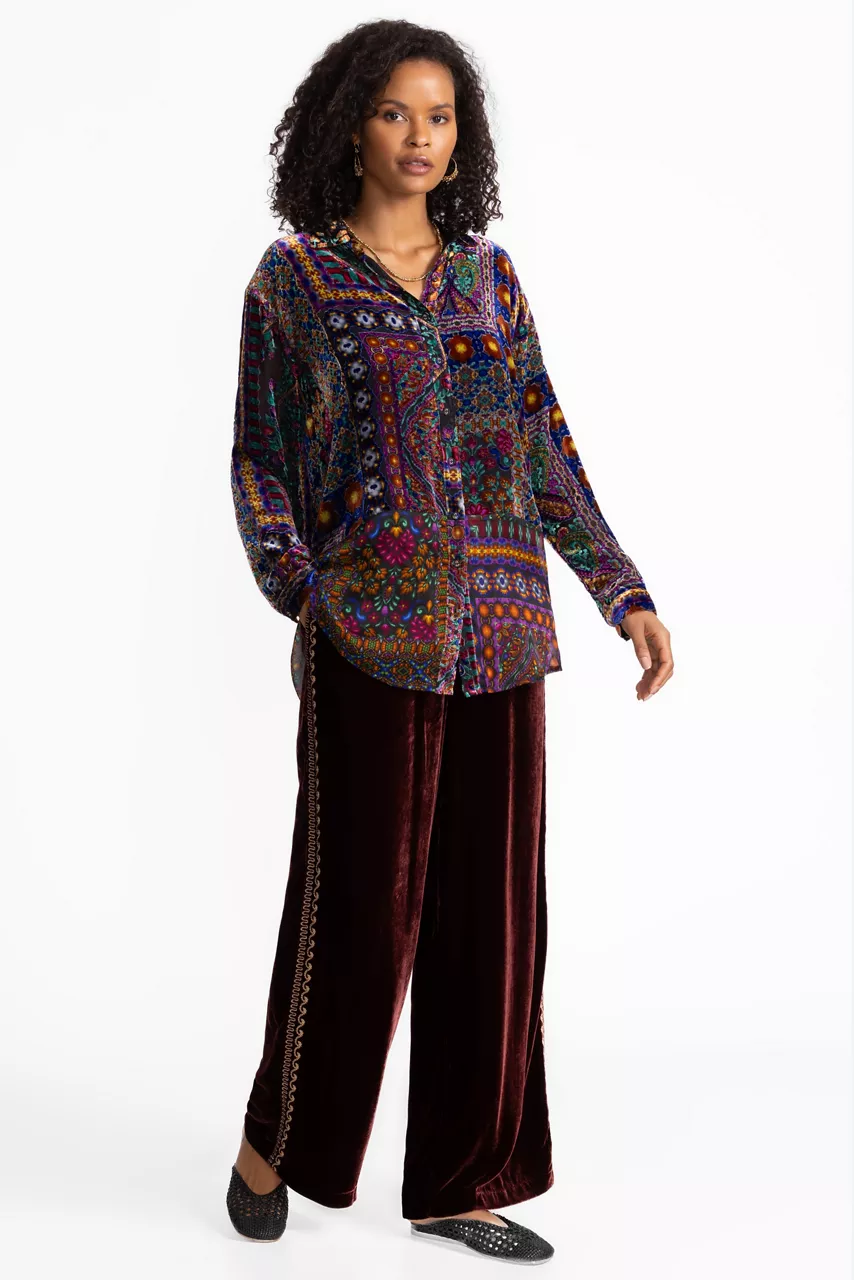 johnny was WIDE LEG VELVET PANT Blackberry