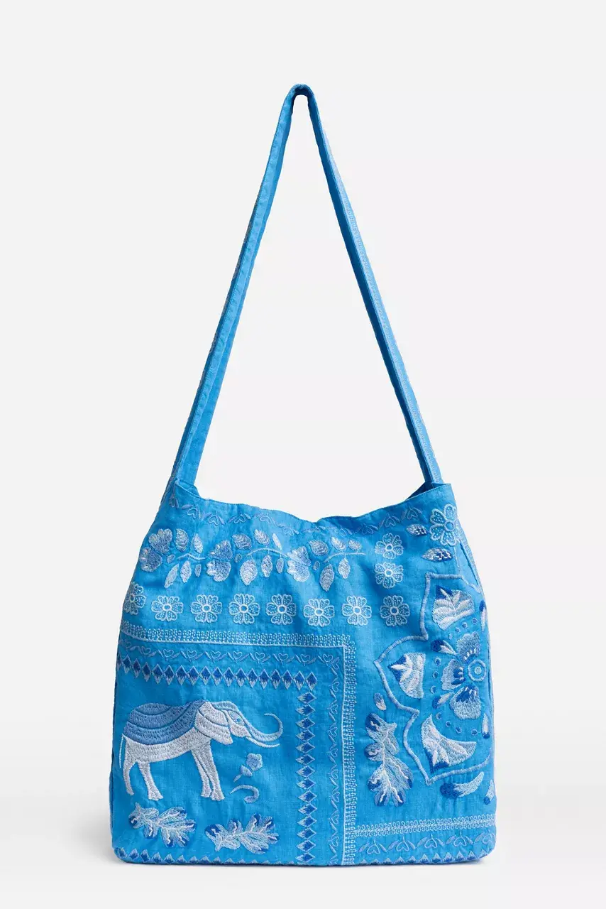 johnny was WIDE STRAP LINEN TOTE BAG Diva Blue