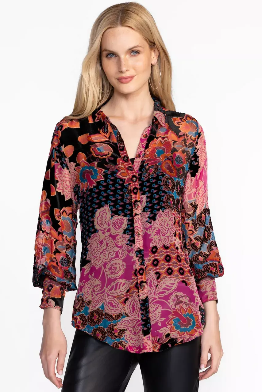 Johnny Was YRENE BURNOUT BLOUSE Alvarado Burnout