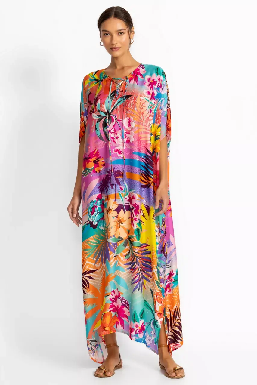 Johnny Was ZERU TIE NECK MAXI KAFTAN Zeru