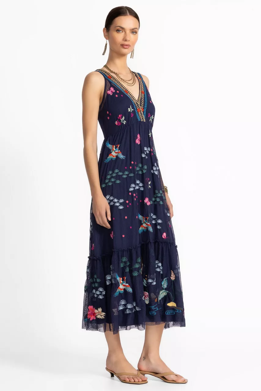 Johnny Was ZINOVIAH MESH DRESS Blue Nights