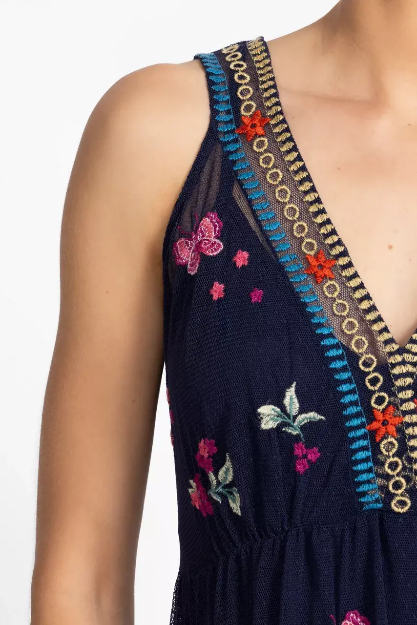 Johnny Was ZINOVIAH MESH DRESS Blue Nights