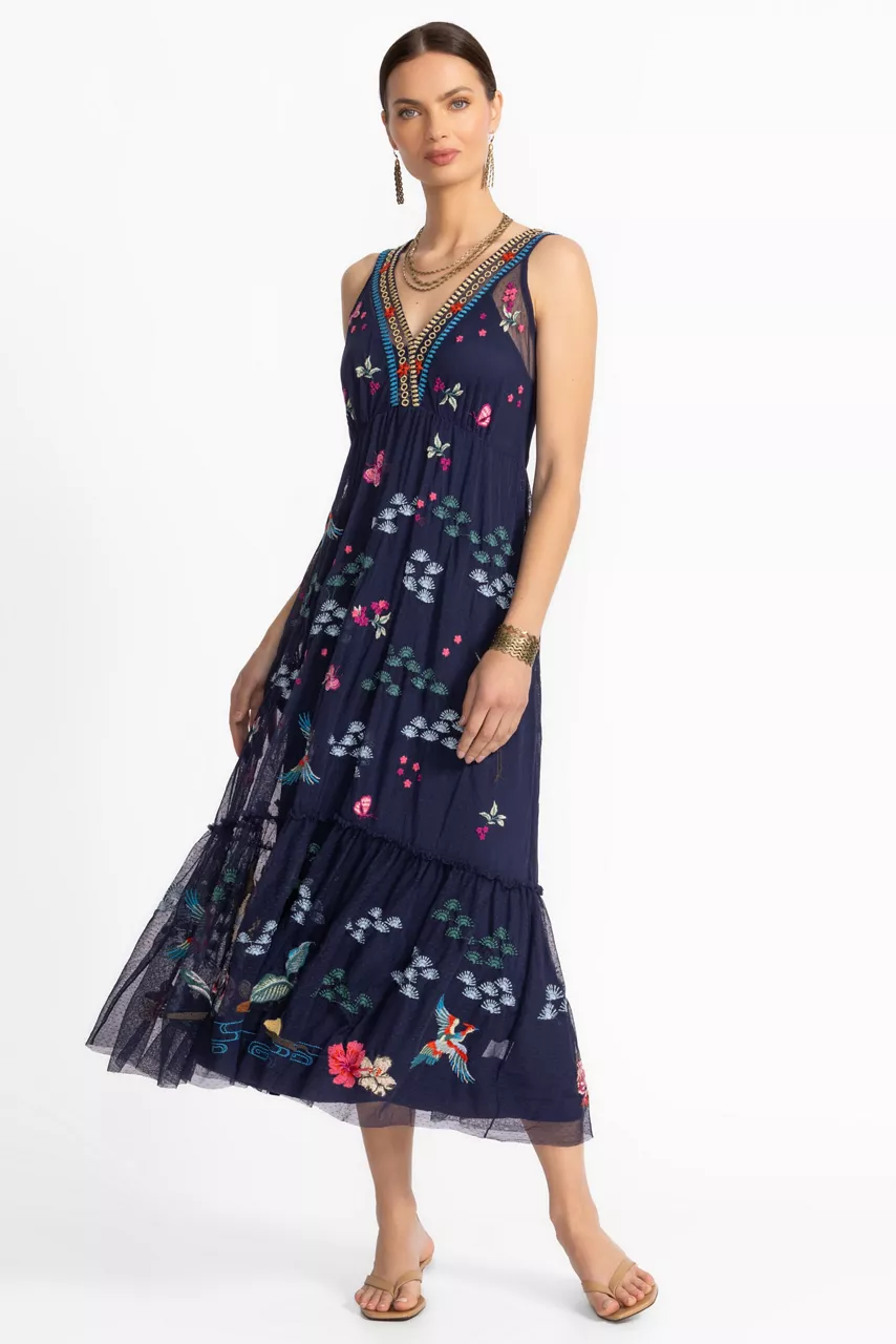 Johnny Was ZINOVIAH MESH DRESS Blue Nights