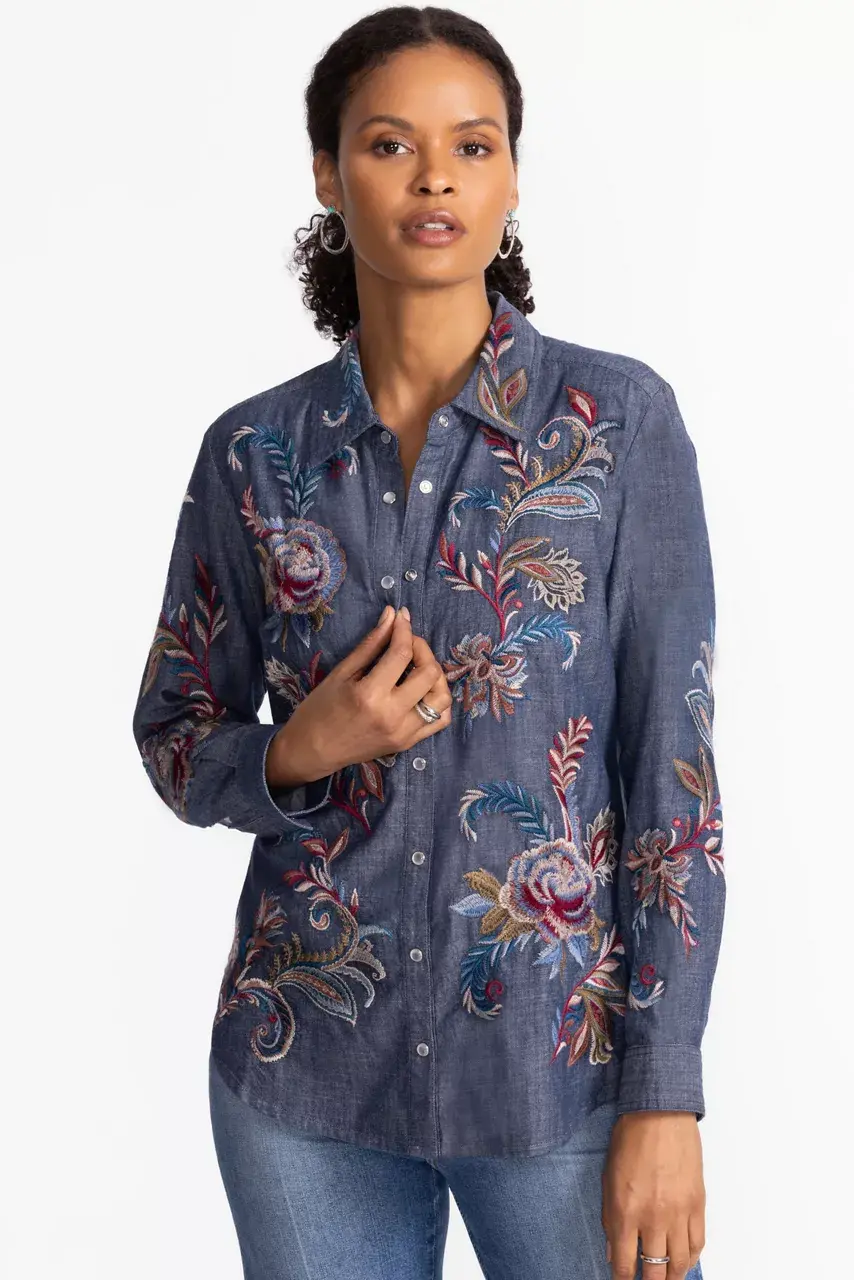 johnny was ZIPPER BACK SHIRT Denim Blue