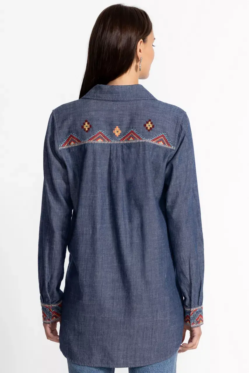 Johnny Was ZIPUP SHIRT TUNIC Denim Blue