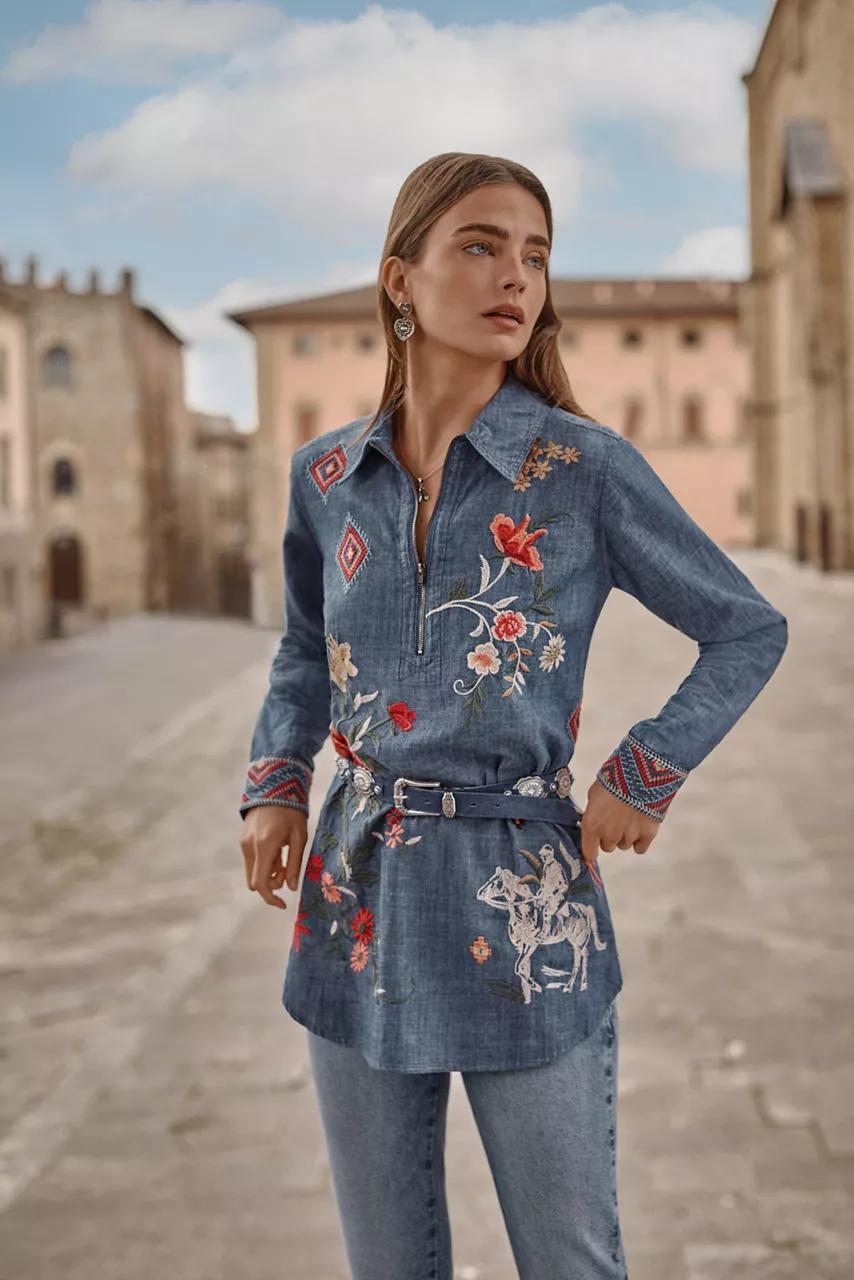 johnny was ZIPUP SHIRT TUNIC Denim Blue