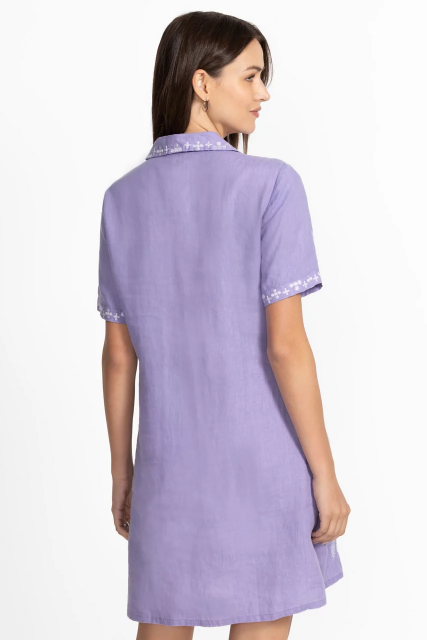 Johnny Was LINEN HENLEY COLLARED DRESS Persian Violet
