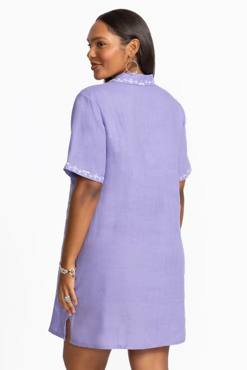 Johnny Was LINEN HENLEY COLLARED DRESS Persian Violet