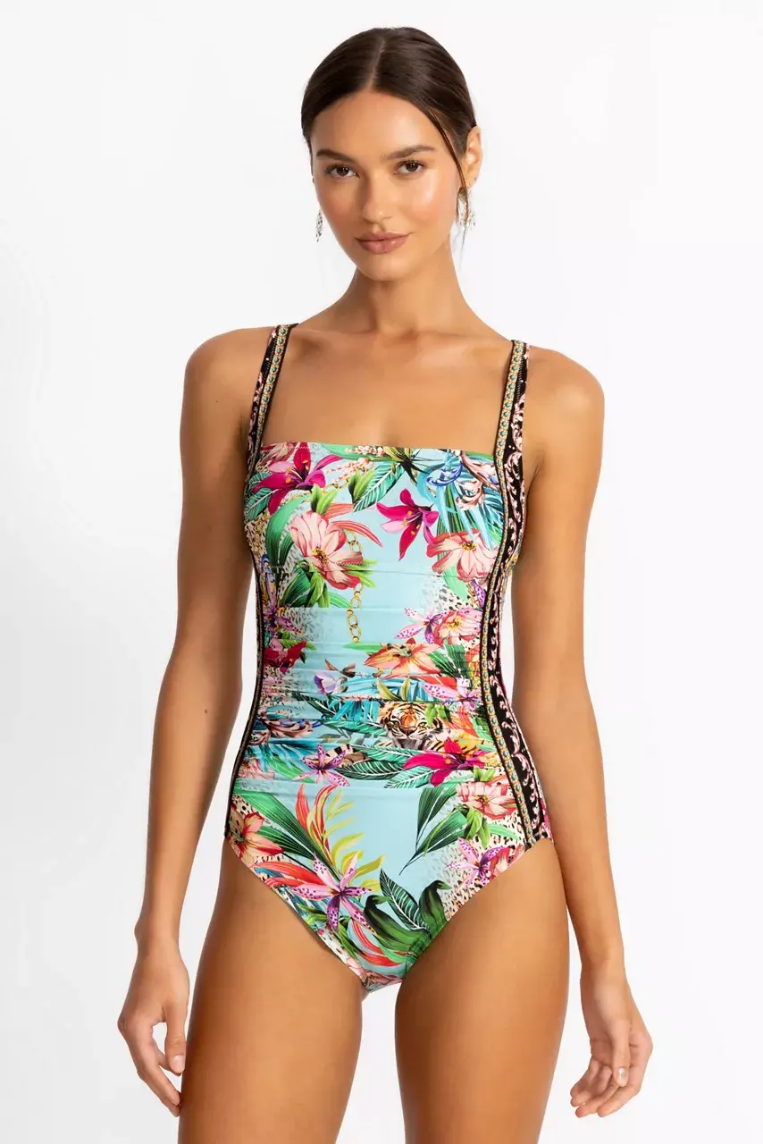 Johnny Was MARILYN RUCHED ONE PIECE Miller Tigre Scarf Print