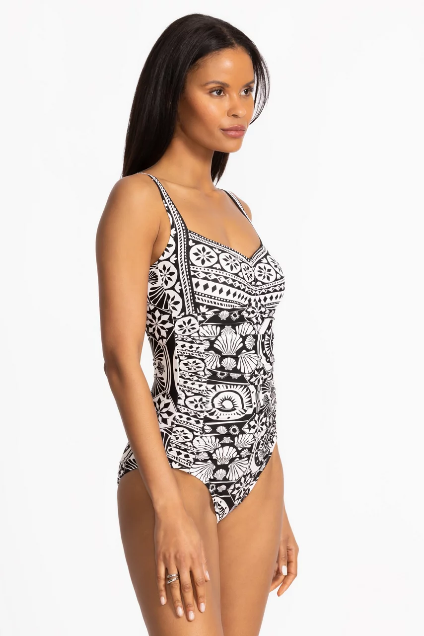 Johnny Was MARYSOL SWEETHEART RUCHED ONE PIECE Marysol Black White