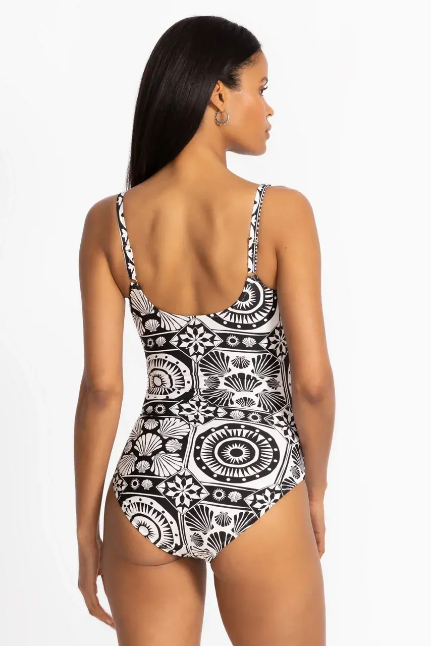Johnny Was MARYSOL SWEETHEART RUCHED ONE PIECE Marysol Black White