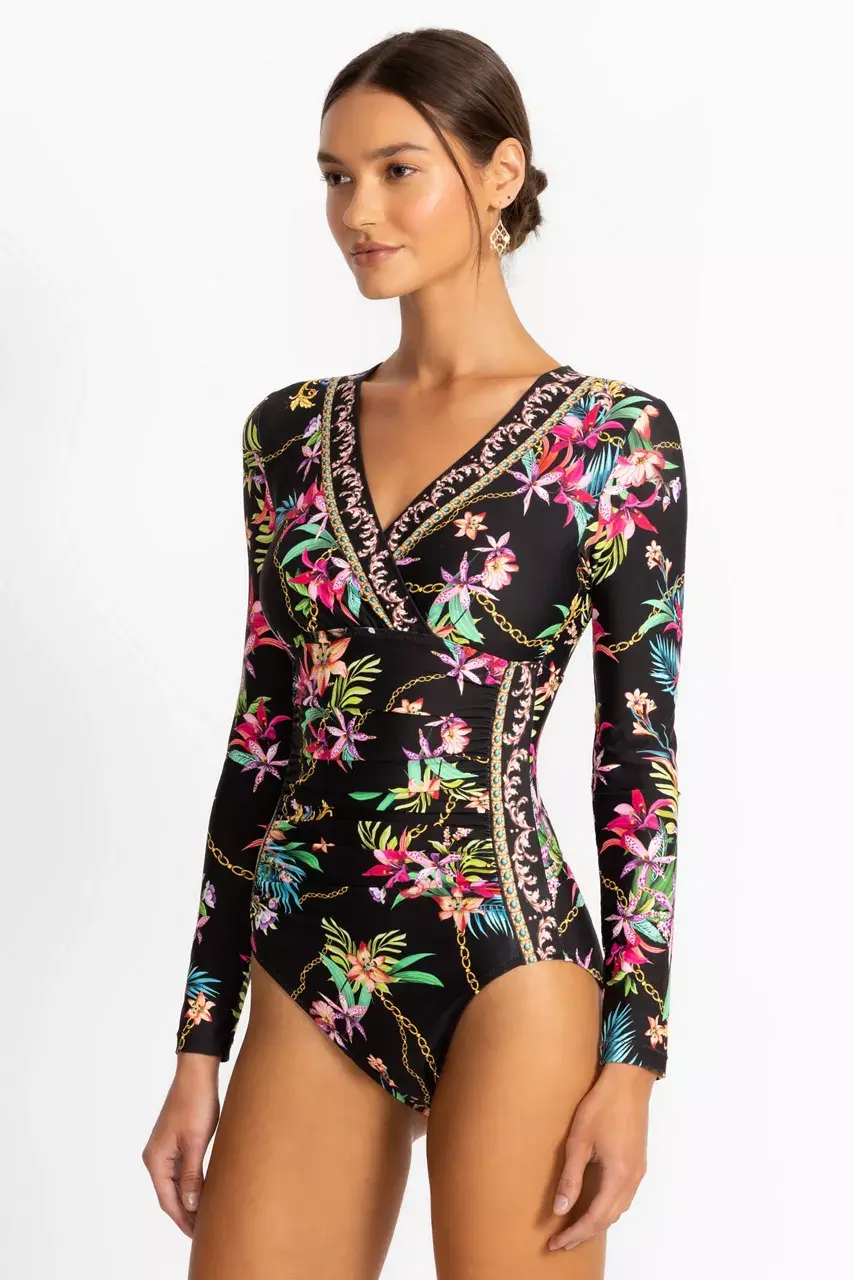 Johnny Was MILLER RUCHED WRAP SURF ONE PIECE Miller Black