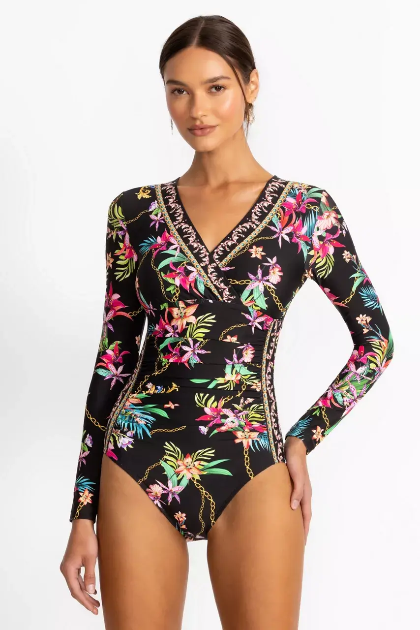 johnny was MILLER RUCHED WRAP SURF ONE PIECE Miller Black