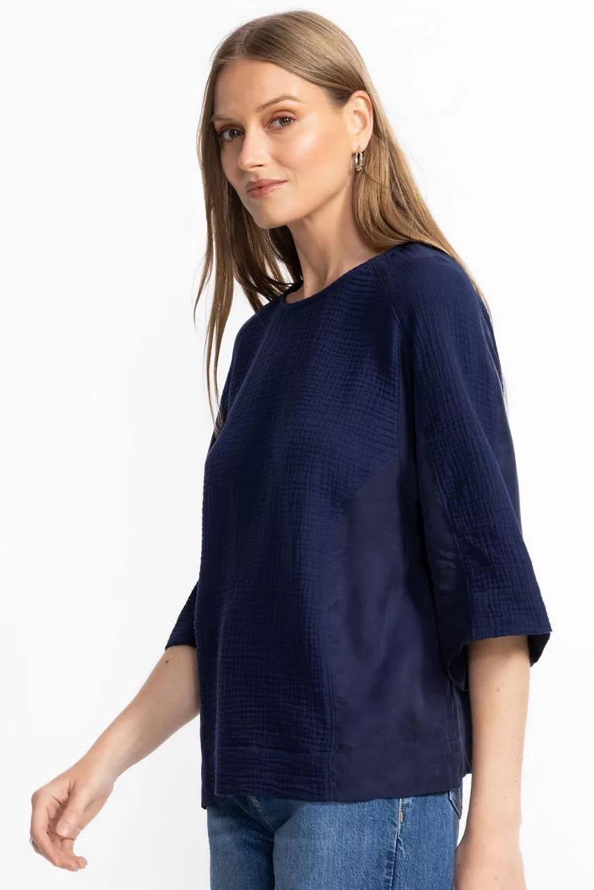 Johnny Was MIXED MEDIA DROP SHOULDER TOP Blue Night