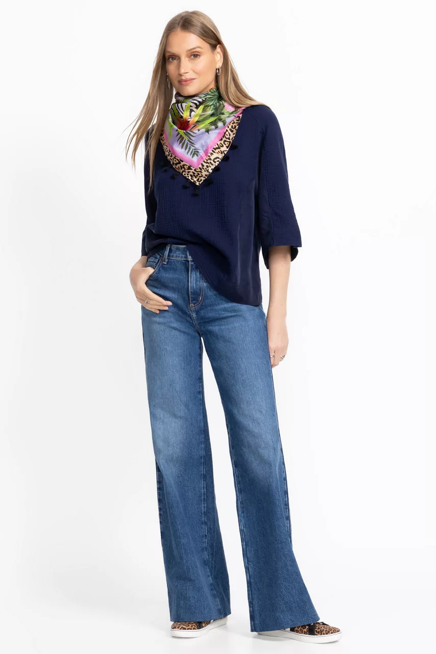 Johnny Was MIXED MEDIA DROP SHOULDER TOP Blue Night