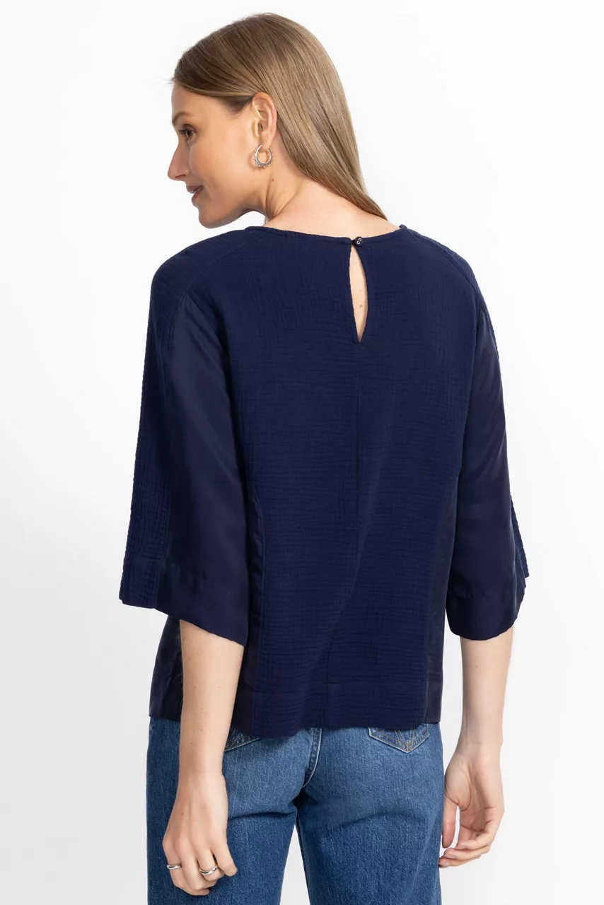 Johnny Was MIXED MEDIA DROP SHOULDER TOP Blue Night