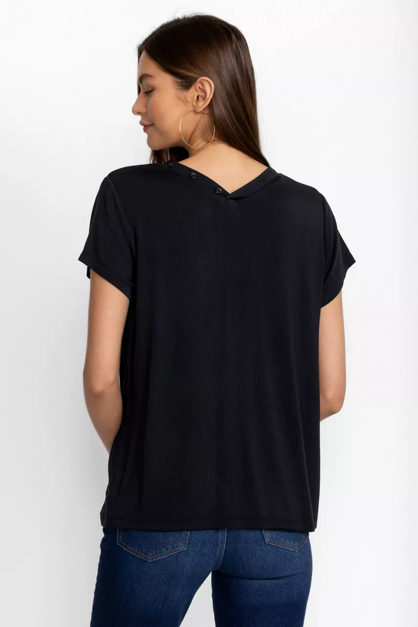 Johnny Was MODAL JERSEY BUTTON NECK TEE Black Beauty