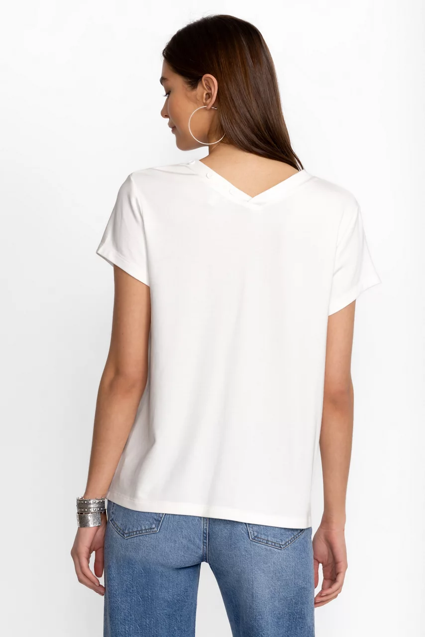 Johnny Was MODAL JERSEY BUTTON NECK TEE Bright White
