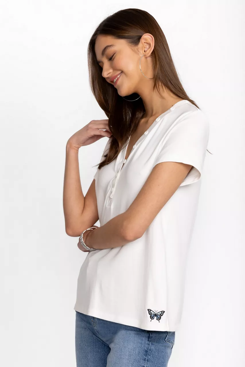 johnny was MODAL JERSEY BUTTON NECK TEE Bright White