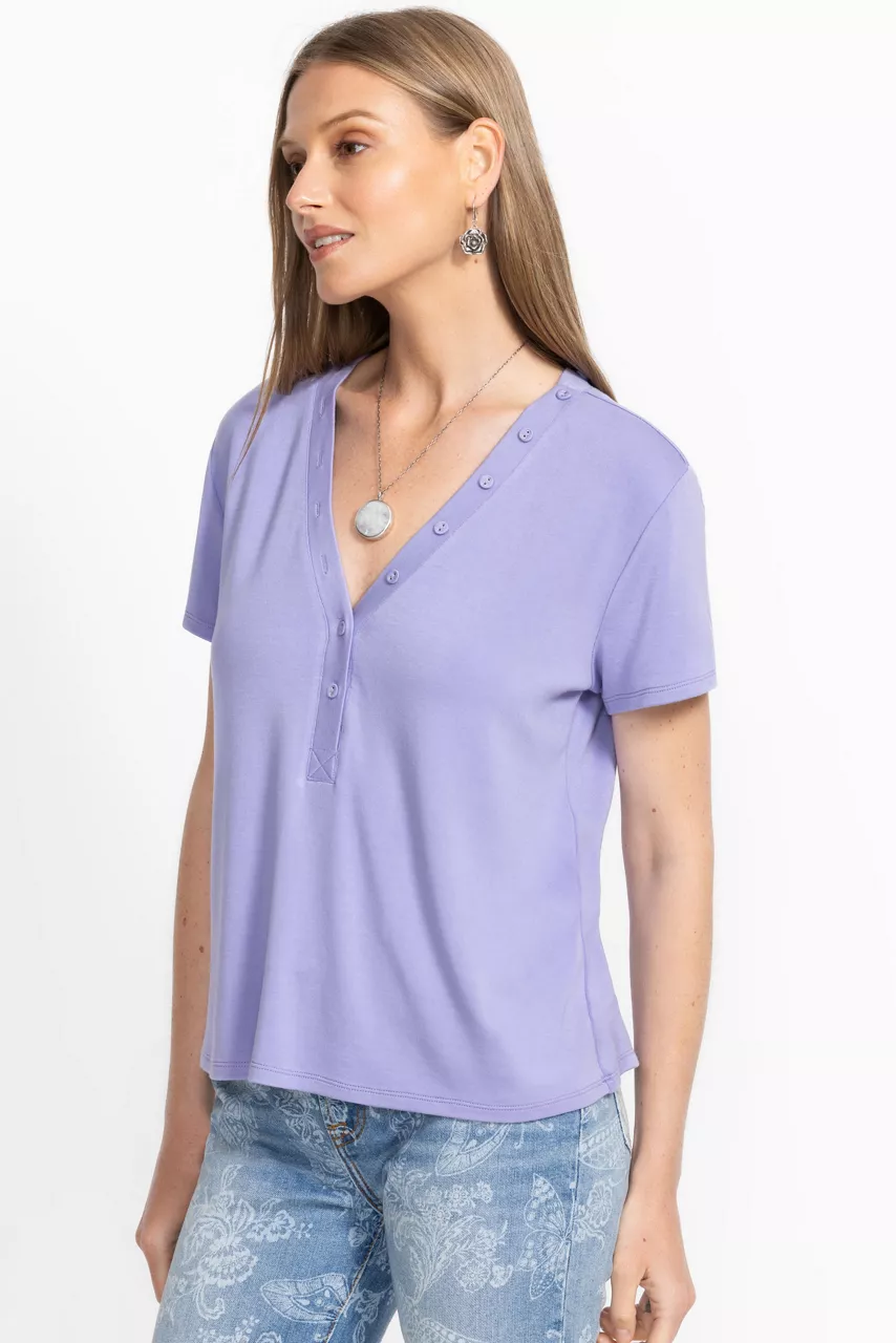 Johnny Was MODAL JERSEY BUTTON NECK TEE Persian Violet