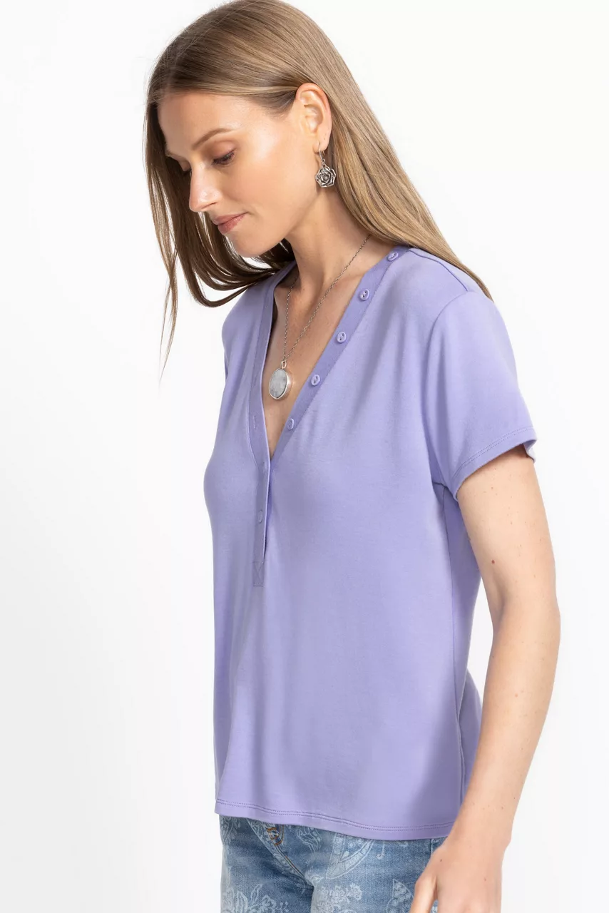 Johnny Was MODAL JERSEY BUTTON NECK TEE Persian Violet