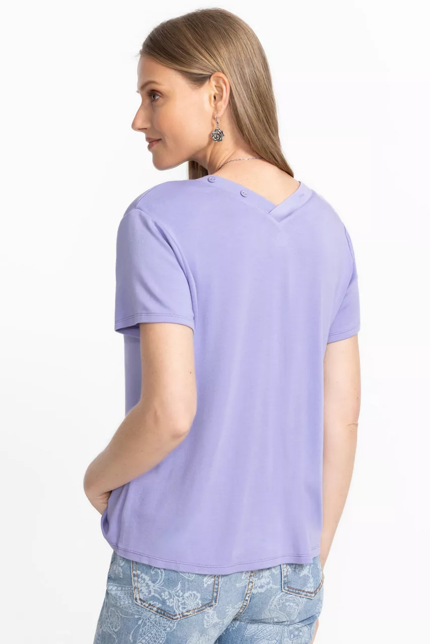 Johnny Was MODAL JERSEY BUTTON NECK TEE Persian Violet