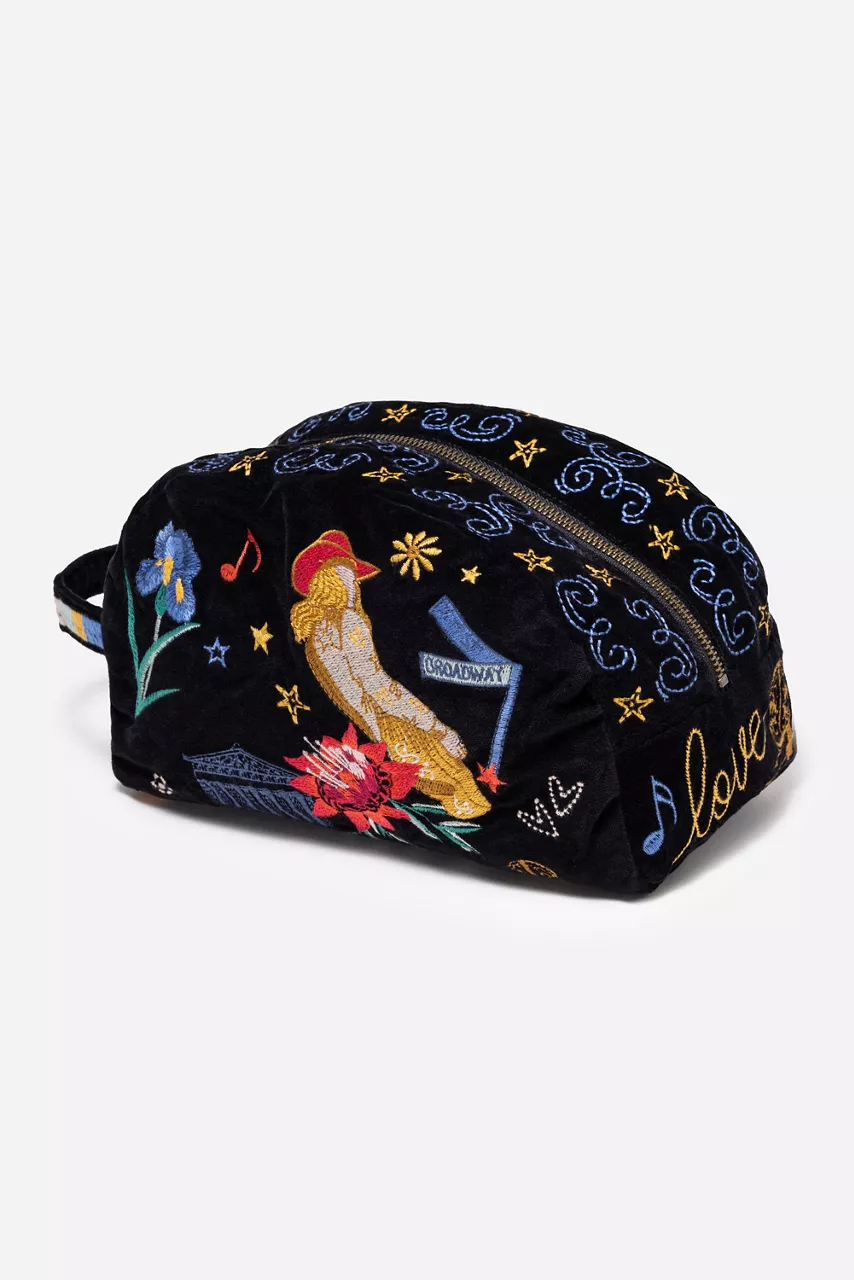 Johnny Was NASHVILLE COTTON VELVET MAKEUP BAG Black