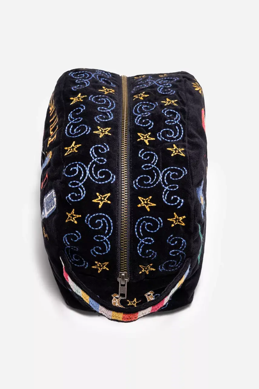 Johnny Was NASHVILLE COTTON VELVET MAKEUP BAG Black