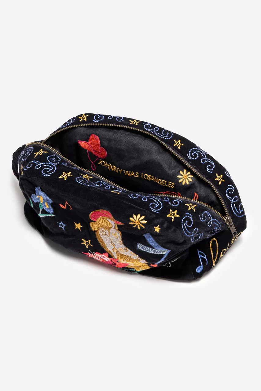 Johnny Was NASHVILLE COTTON VELVET MAKEUP BAG Black