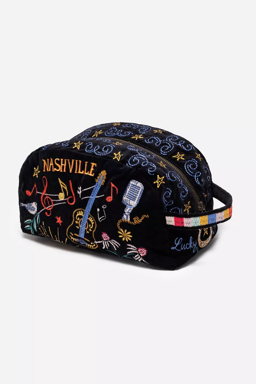 johnny was NASHVILLE COTTON VELVET MAKEUP BAG Black