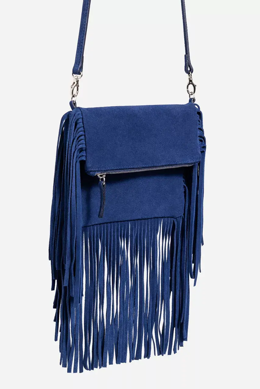 Johnny Was OCEANO ITALIAN SUEDE FOLDOVER FRINGE CROSSBODY Oceano