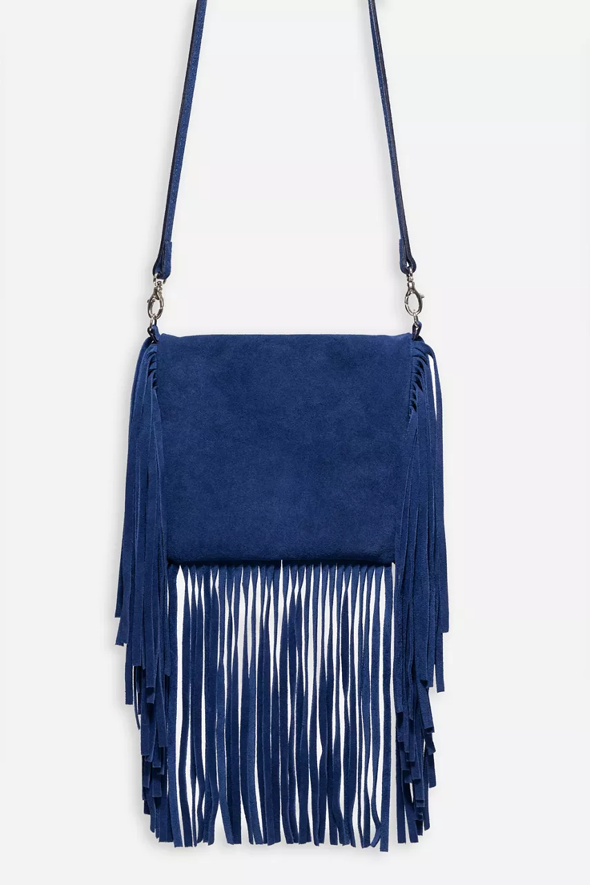 Johnny Was OCEANO ITALIAN SUEDE FOLDOVER FRINGE CROSSBODY Oceano