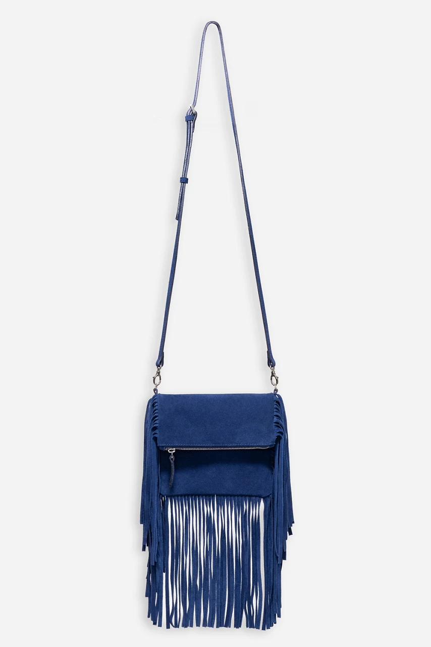 Johnny Was OCEANO ITALIAN SUEDE FOLDOVER FRINGE CROSSBODY Oceano
