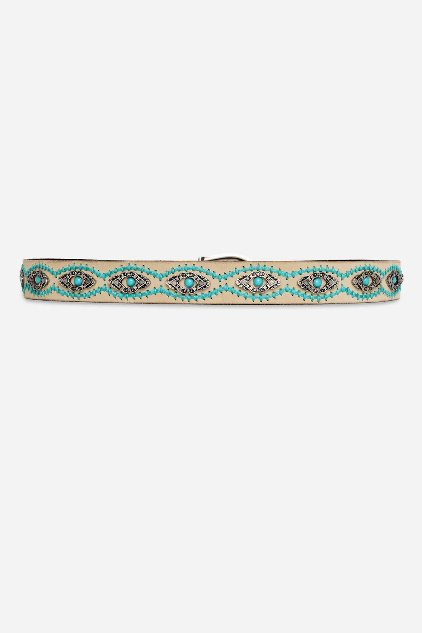 Johnny Was ORNATA TURQUOISE ITALIAN SUEDE BELT Ivory