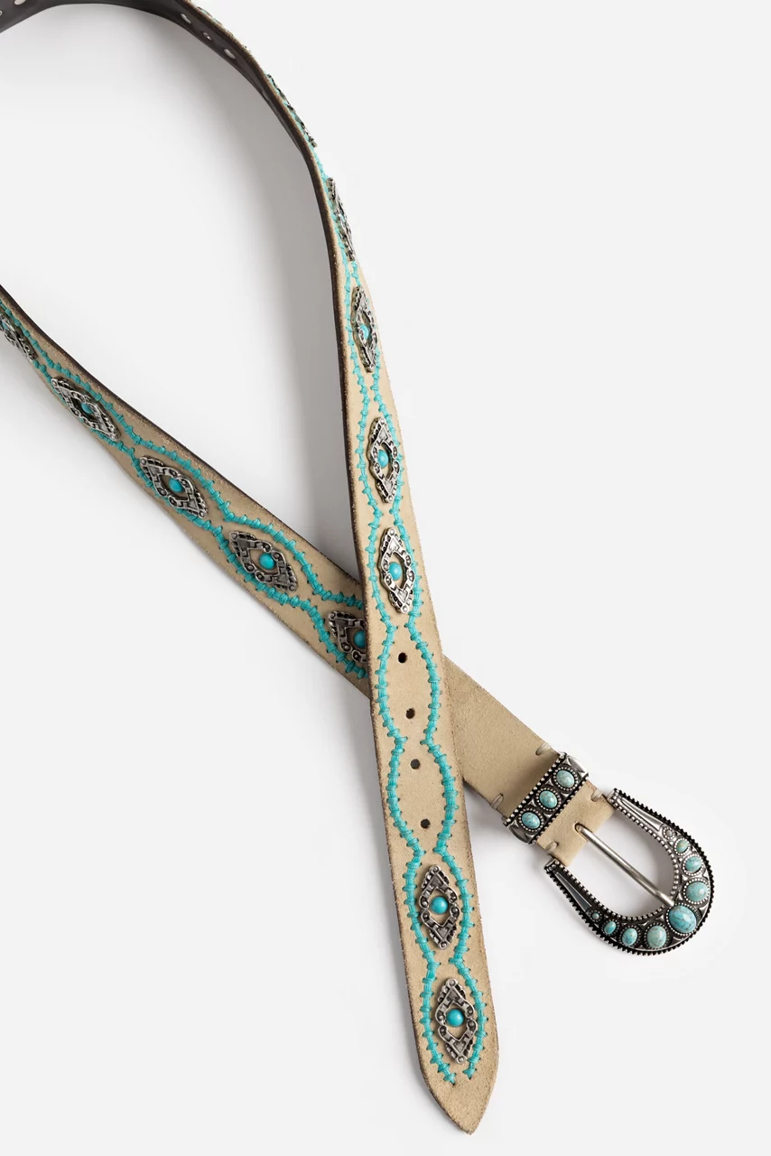 Johnny Was ORNATA TURQUOISE ITALIAN SUEDE BELT Ivory