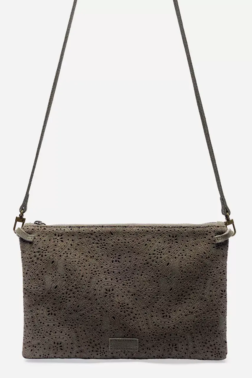 Johnny Was PAISLEY ITALIAN PERFORATED SUEDE CROSSBODY BAG Sage