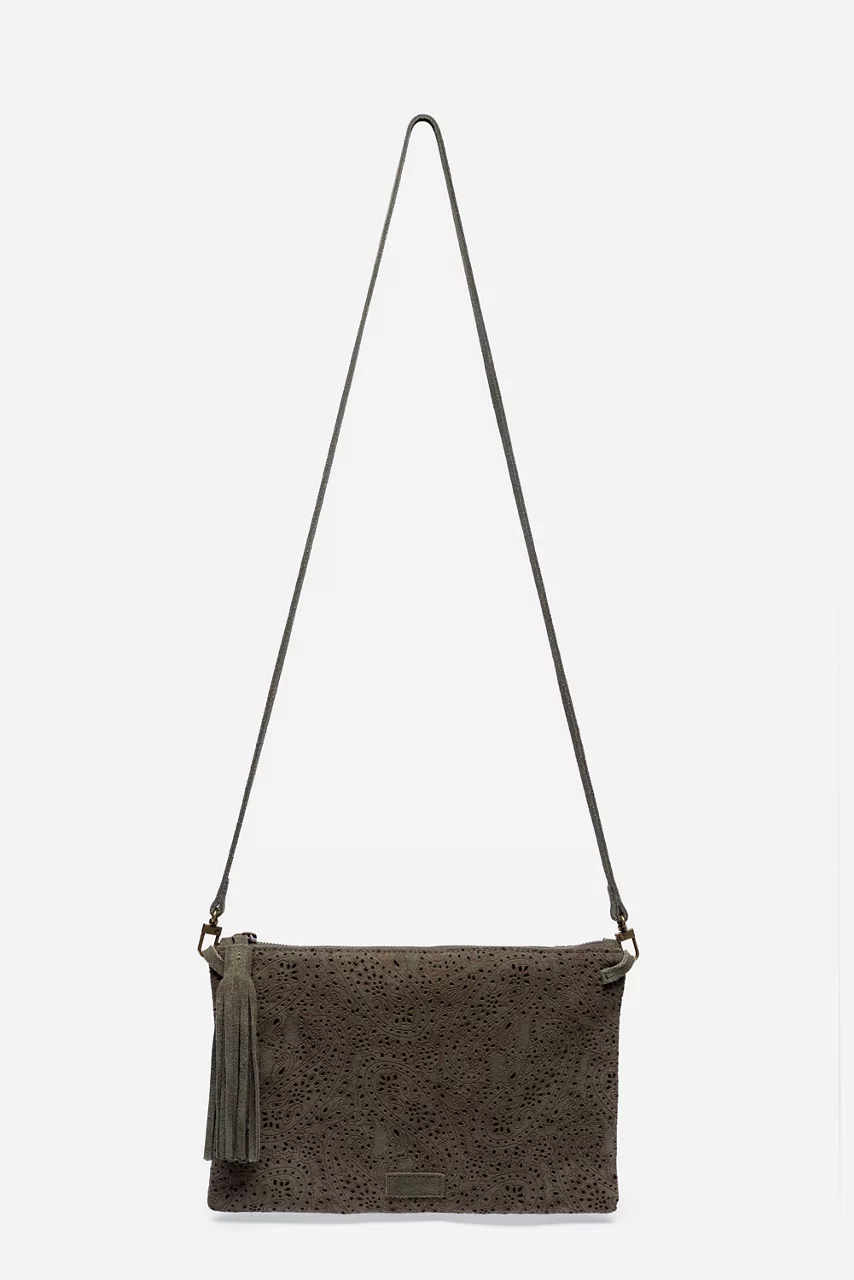 johnny was PAISLEY ITALIAN PERFORATED SUEDE CROSSBODY BAG Sage