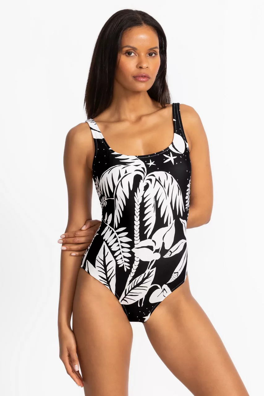 Johnny Was PALMAS TANK ONE PIECE Palmas Black White