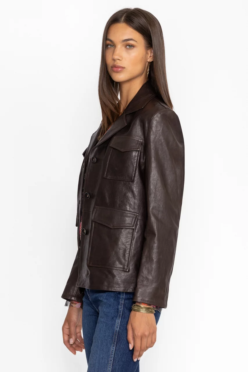 Johnny Was PATCH POCKET ITALIAN LEATHER JACKET Chocolate