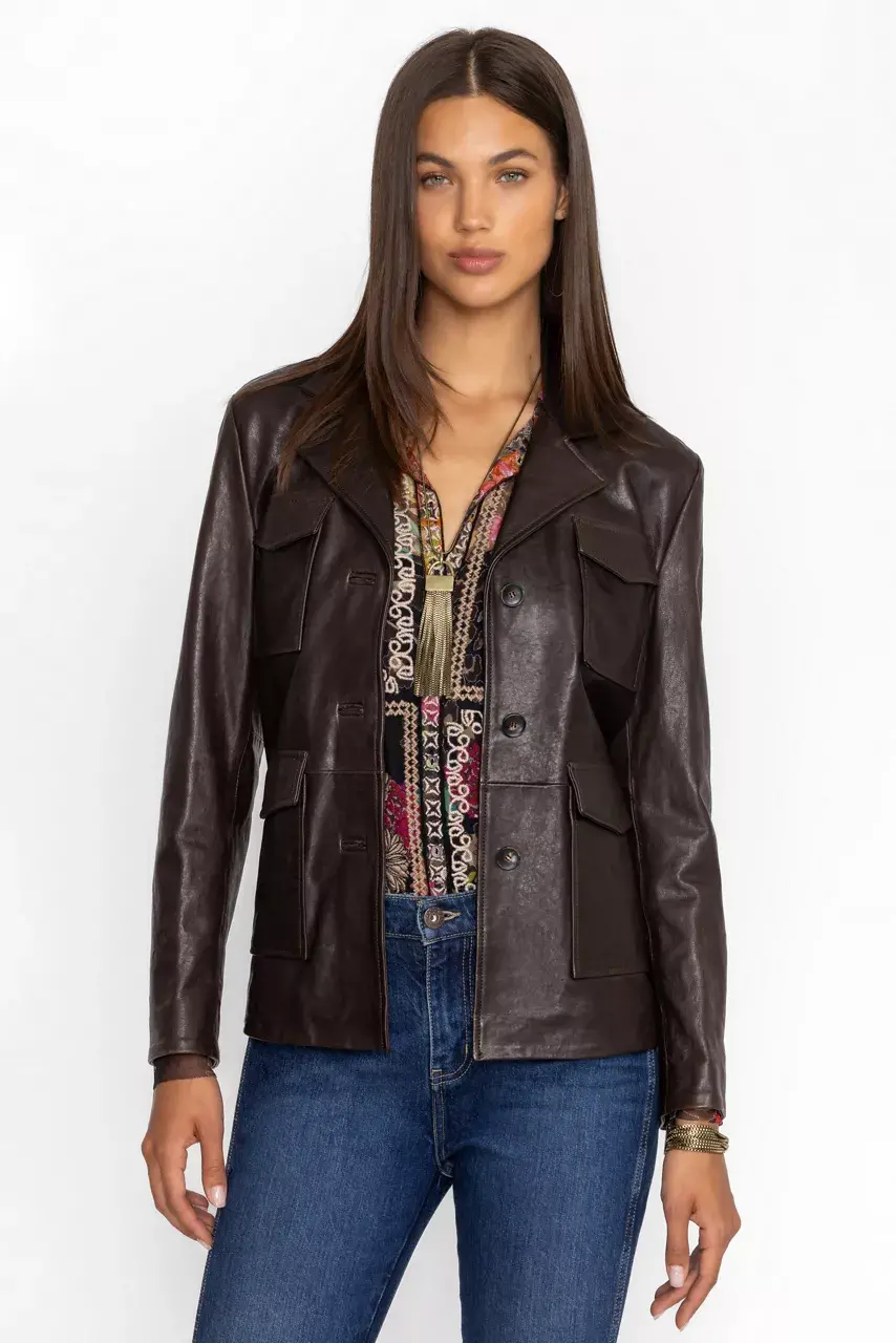 johnny was PATCH POCKET ITALIAN LEATHER JACKET Chocolate