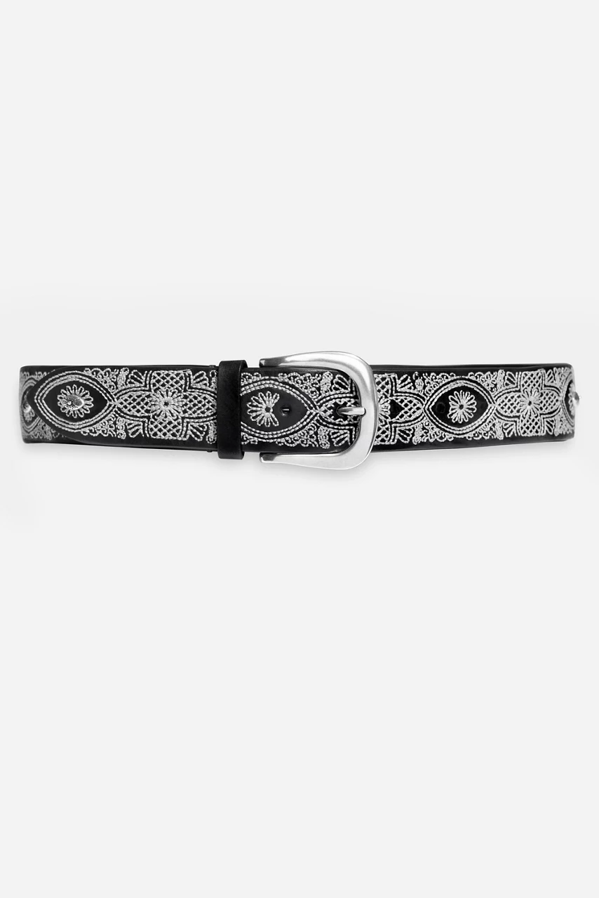 johnny was PIZZO EMBROIDERED ITALIAN LEATHER BELT Black