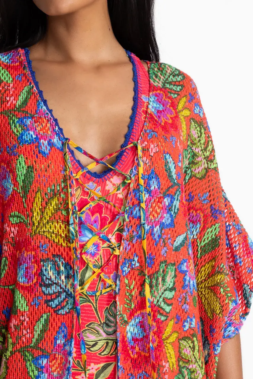 Johnny Was RUMBA MAXI CROCHET KIMONO Watermelon Rumba