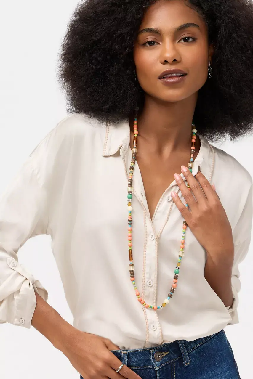 Johnny Was SEMIPRECIOUS METAL BEADS WOOD NECKLACE Assorted