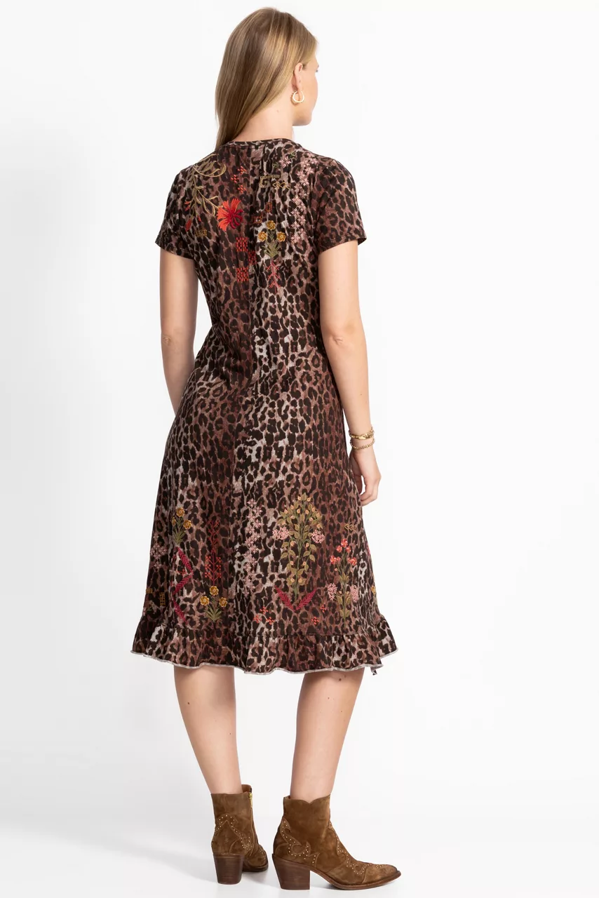 Johnny Was SHORT SLEEVE RUFFLE HEM DRESS Og Leopard