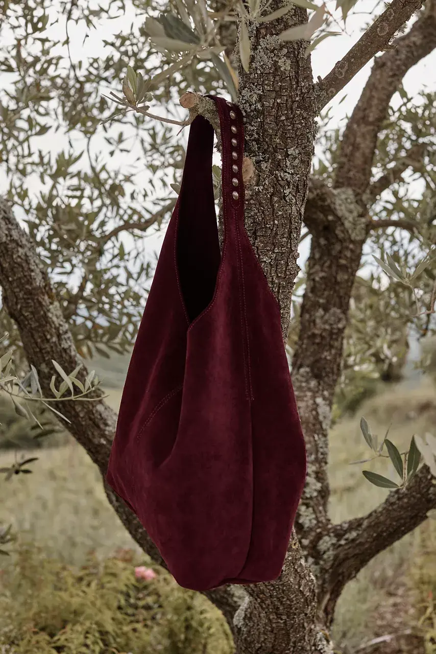 Johnny Was STUDDED ITALIAN SUEDE SLOUCH SHOULDER BAG Amarone