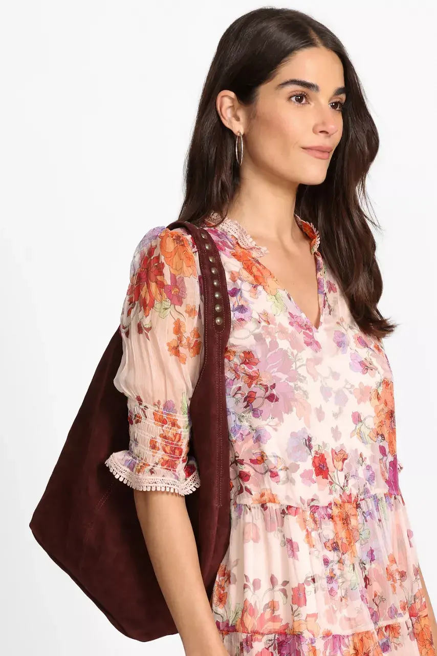 johnny was STUDDED ITALIAN SUEDE SLOUCH SHOULDER BAG Amarone