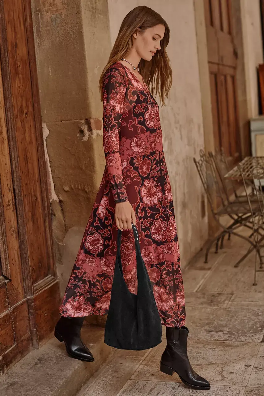 Johnny Was STUDDED ITALIAN SUEDE SLOUCH SHOULDER BAG Black