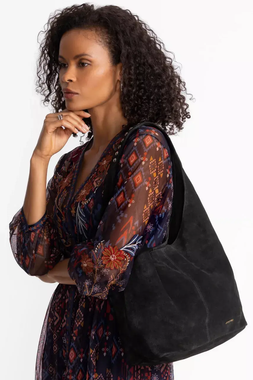 johnny was STUDDED ITALIAN SUEDE SLOUCH SHOULDER BAG Black